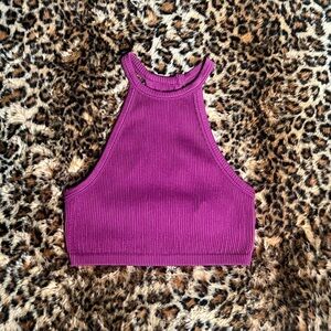 Deep Purple Ribbed High Neck Top